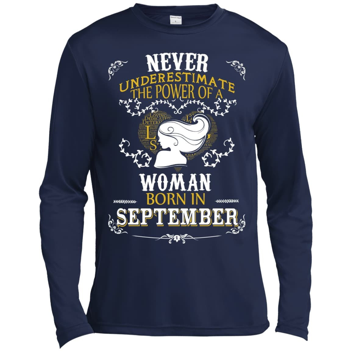 A Woman Born In SEPTEMBER-T-Shirt & Hoodie-Long Sleeve T-Shirt-Navy