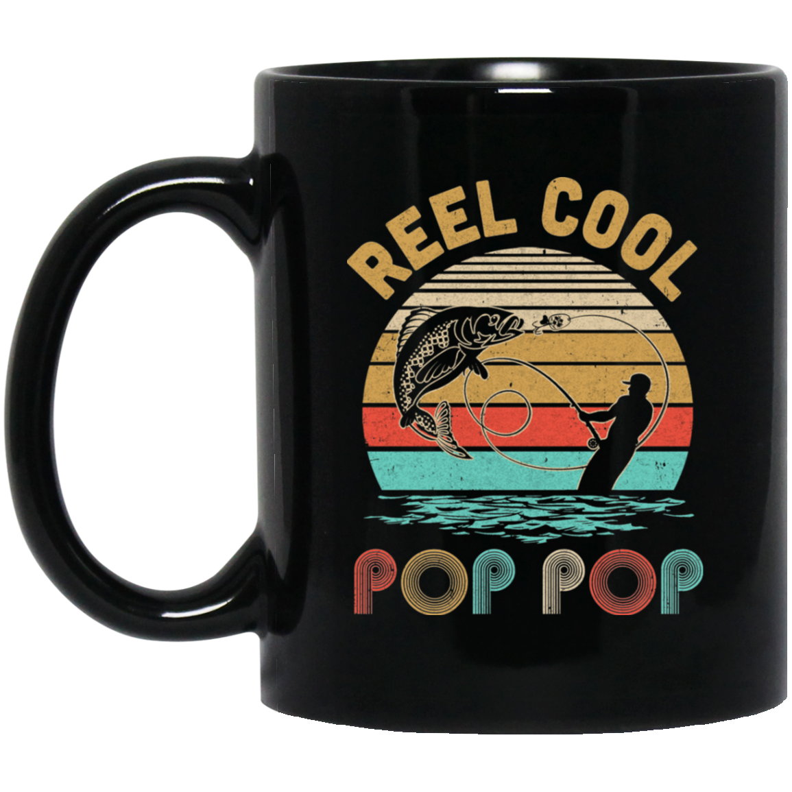 Vintage Reel Cool Pop Pop Fish Fishing Father's Day Gift Mug-Coffee Mug-BM11OZ 11 oz. Black Mug-Black