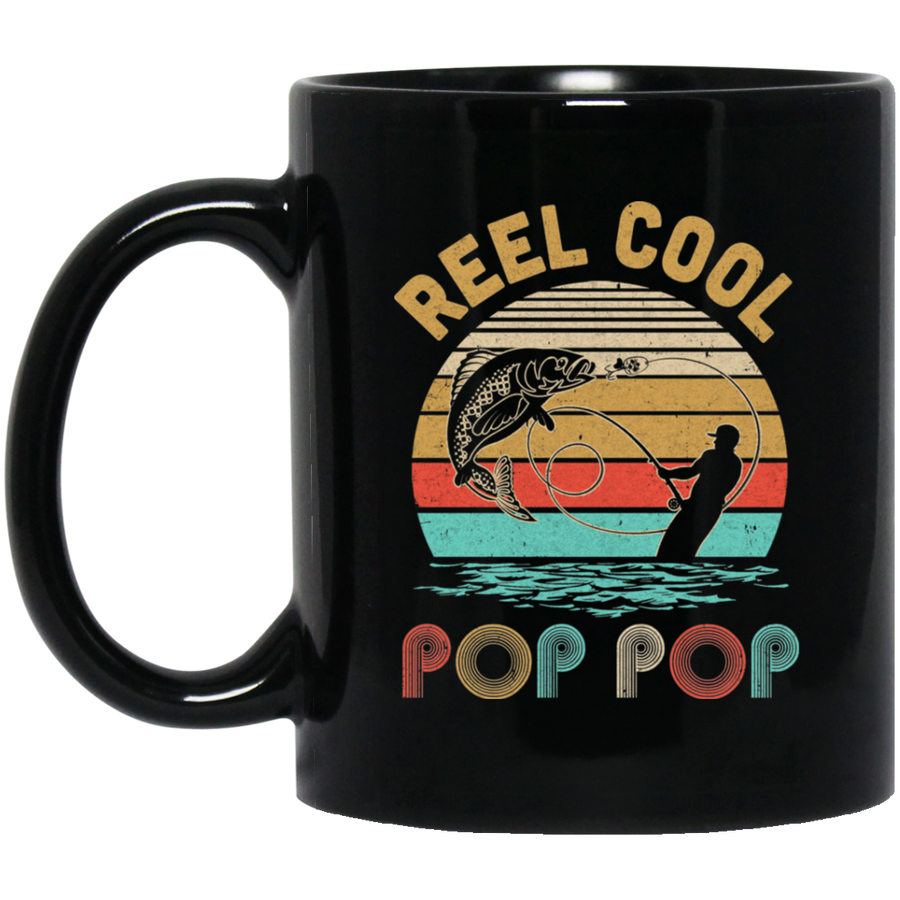 Vintage Reel Cool Pop Pop Fish Fishing Father's Day Gift Mug-Coffee Mug-BM11OZ 11 oz. Black Mug-Black