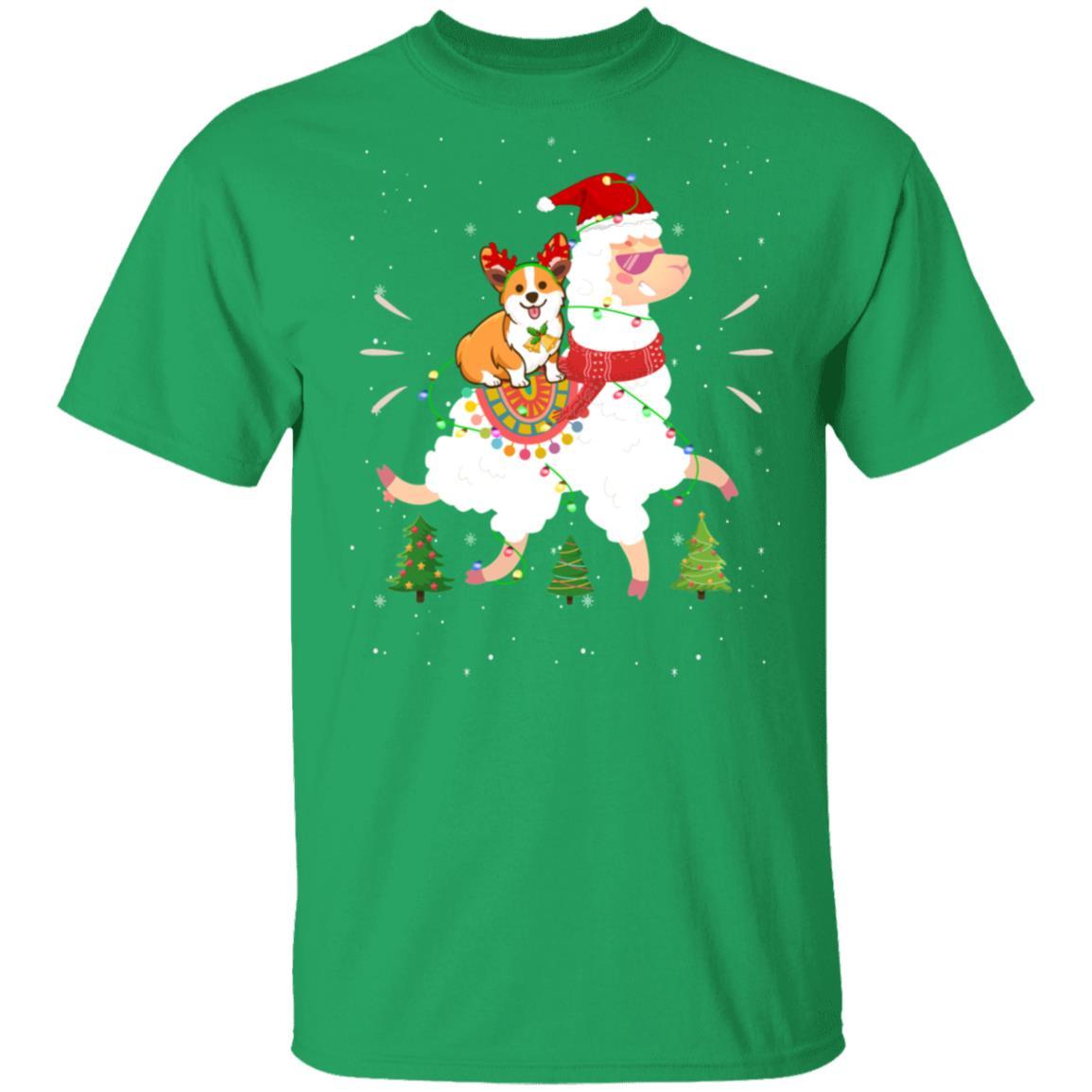 Funny Corgi Riding Llama Christmas Xmas Gifts-T-Shirt & Hoodie-Classic T-Shirt-Irish Green