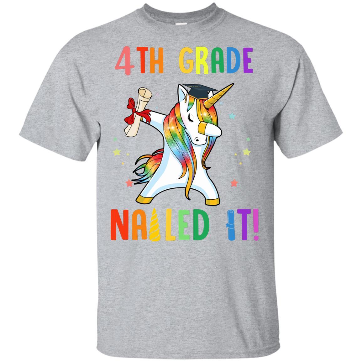 Dabbing 4th Grade Unicorn Nailed It Graduation Class Of 2021 Youth-Youth Shirt-Youth T-Shirt-Sport Grey