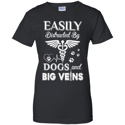 Easily Distracted By Dogs And Big Veins Nurse Puppy-T-Shirt & Hoodie-Women's T-Shirt-Black