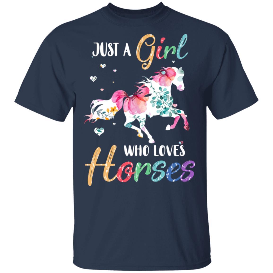 Just A Girl Who Loves Horses Cute Horse Lover-T-Shirt & Hoodie-Classic T-Shirt-Navy