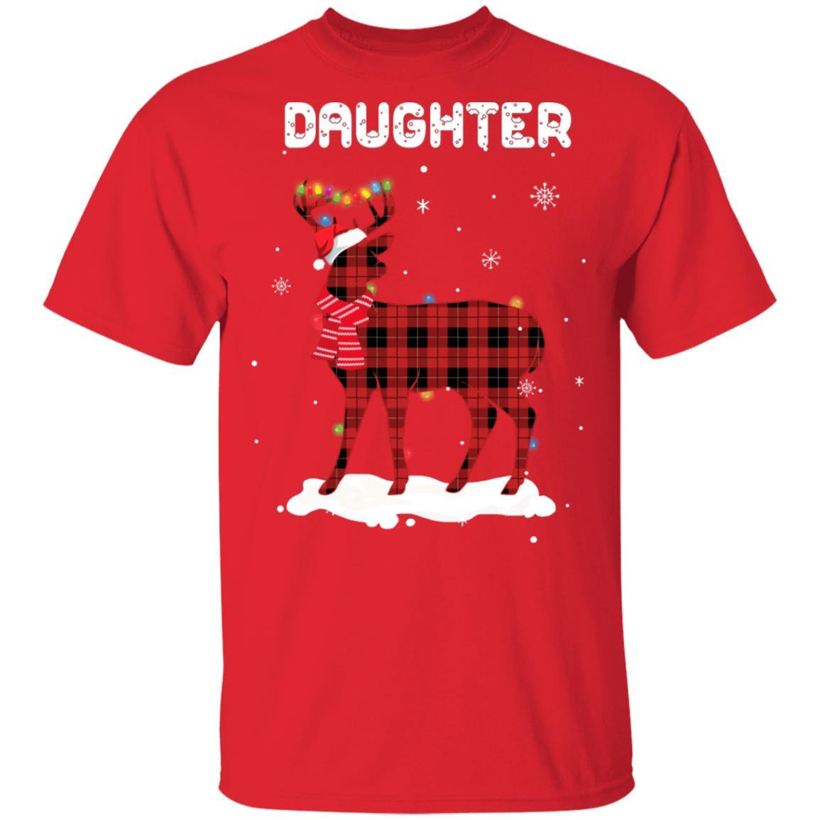Daughter Deer Red Plaid Christmas Family Matching Pajamas-T-Shirt & Sweatshirt-Classic T-Shirt-Red
