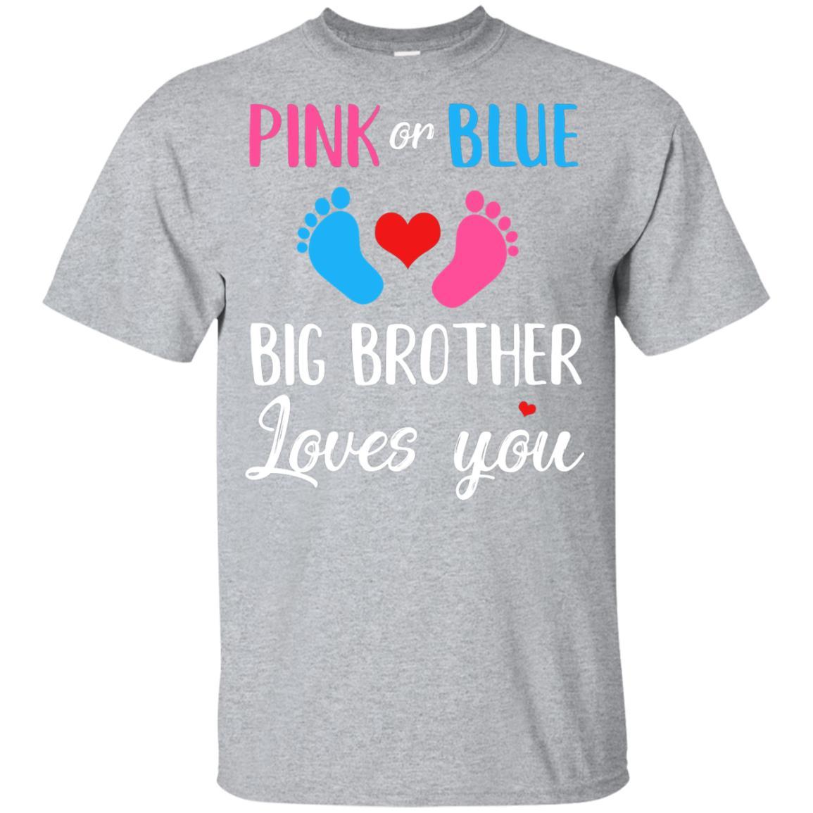 Pink Or Blue Big Brother Loves You Funny Gender Reveal Party Gift Youth-Youth Shirt-Youth T-Shirt-Sport Grey