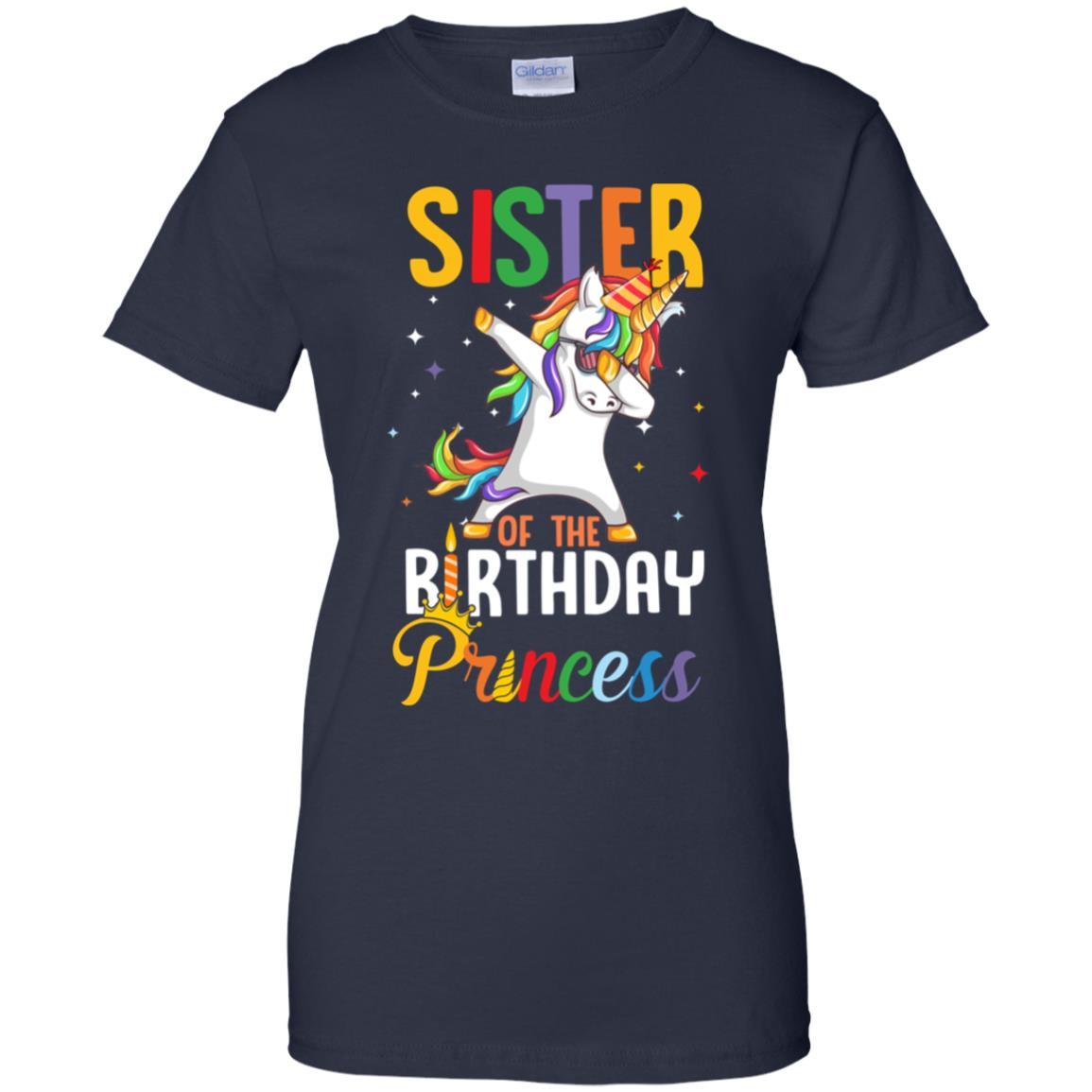 Sister Of The Birthday Girl Dabbing Unicorn Party-T-Shirt & Hoodie-Women's T-Shirt-Navy