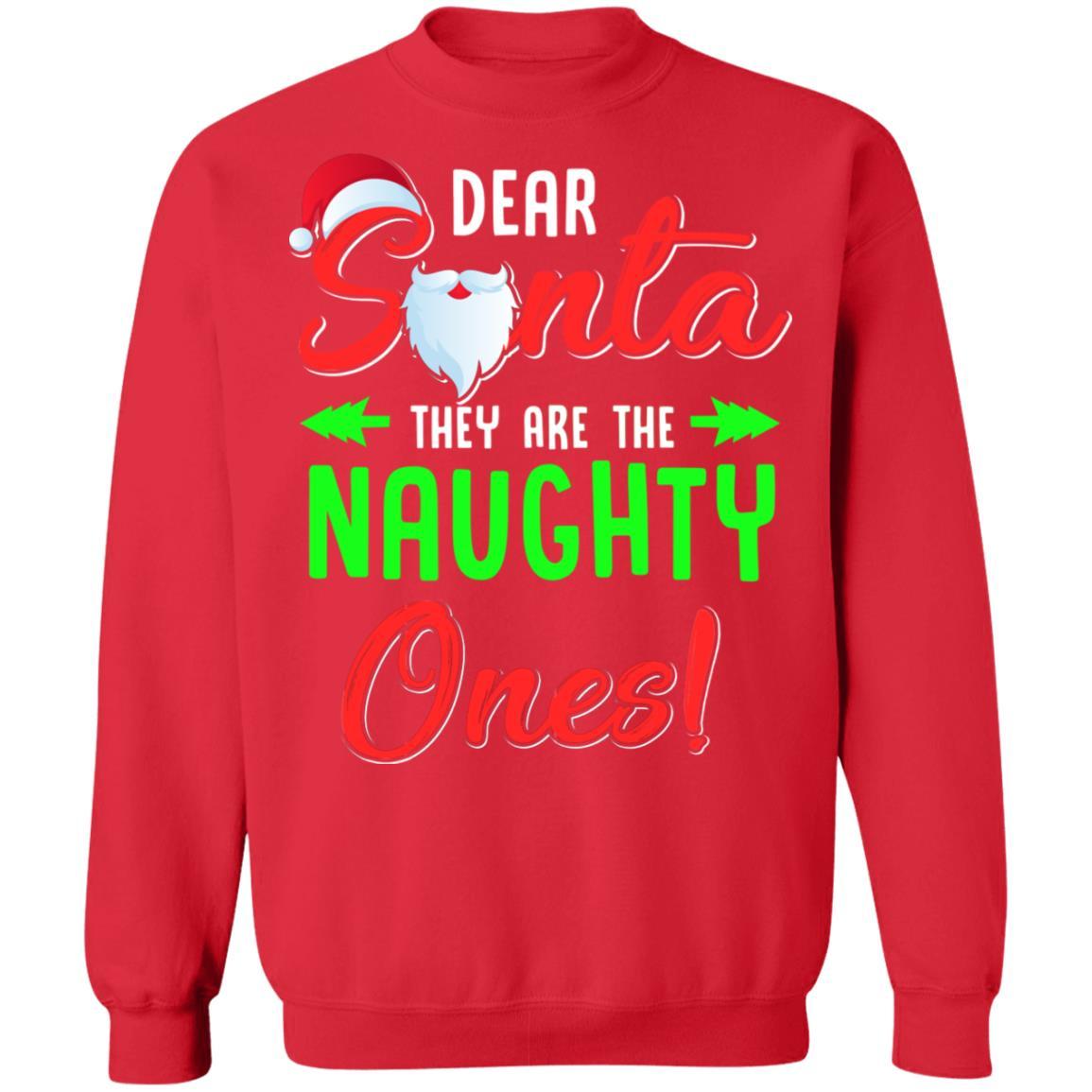 Dear Santa They Are Naughty Funny Christmas-T-Shirt & Sweatshirt-Crewneck Sweatshirt-Red
