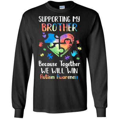 Supporting My Brother Puzzle Autism Awareness Month-T-Shirt & Hoodie-Long Sleeve T-Shirt-Black