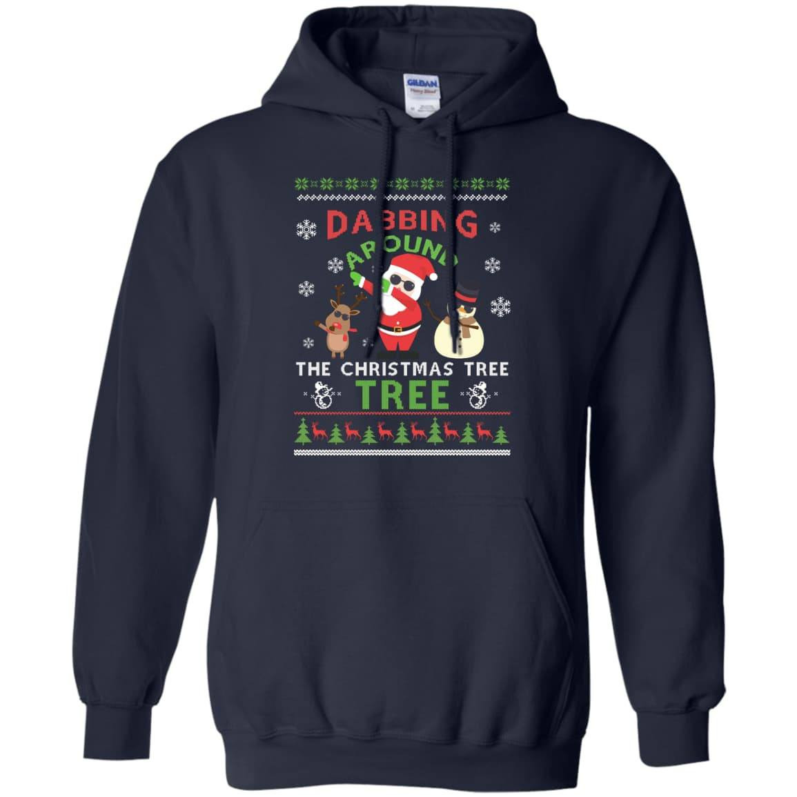 Dabbing Around The Christmas Tree Ugly Sweater-T-Shirt & Hoodie-Pullover Hoodie-Navy