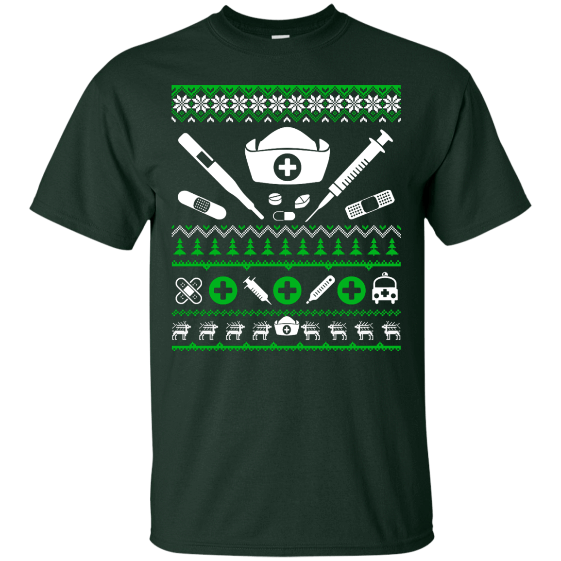 Nurse Christmas Sweater-T-Shirt & Hoodie-Classic T-Shirt-Forest Green