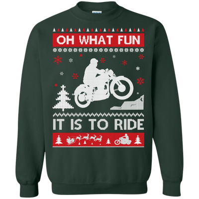 Motorcycle Sweater Christmas Oh What Fun It Is To Ride-T-Shirt & Hoodie-Crewneck Sweatshirt-Forest Green