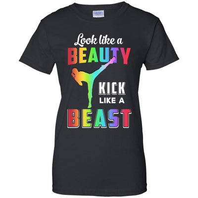 Look Like Beauty Kick Like Beast Women Kickboxing Gift-T-Shirt & Tank Top-Women's T-Shirt-Black