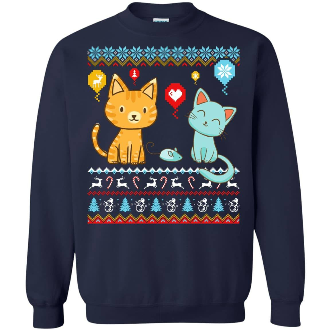Halo Halo Christmas Cat Lover-T-Shirt & Hoodie-Crewneck Sweatshirt-Navy