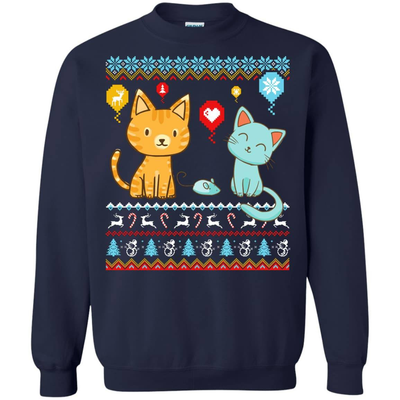 Halo Halo Christmas Cat Lover-T-Shirt & Hoodie-Crewneck Sweatshirt-Navy
