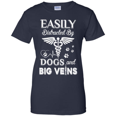 Easily Distracted By Dogs And Big Veins Nurse Puppy-T-Shirt & Hoodie-Women's T-Shirt-Navy