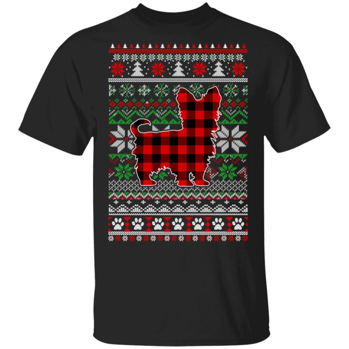 Yorkie Red Plaid Ugly Christmas Sweater Gifts-T-Shirt & Sweatshirt-Classic T-Shirt-Black