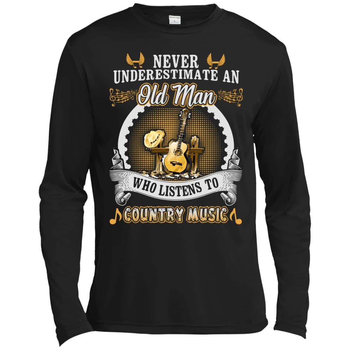An Old Man Listen To Country Music-T-Shirt & Hoodie-Long Sleeve T-Shirt-Black