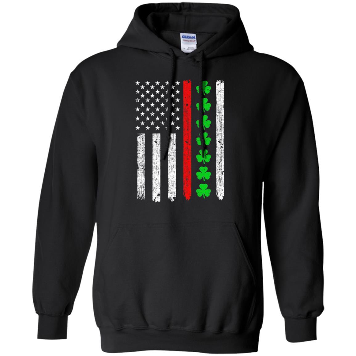 Thin Red Line Shamrock Irish St Patricks Day Fireman-T-Shirt & Hoodie-Pullover Hoodie-Black