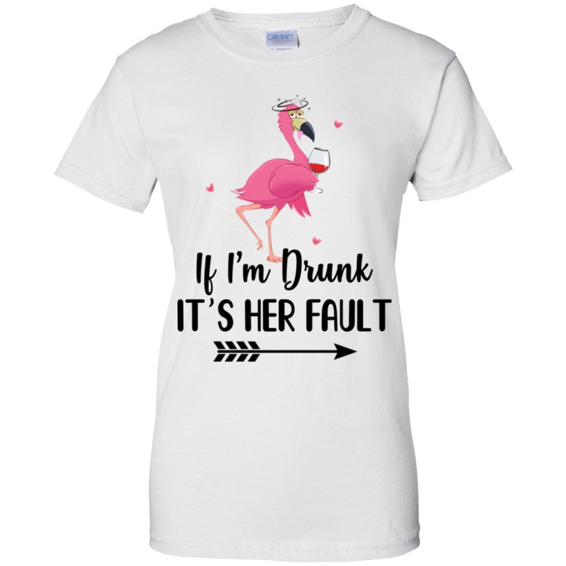 If I'm Drunk It's Her Fault Flamingo Drink Wine Lover-T-Shirt & Tank Top-Women's T-Shirt-White
