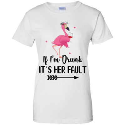 If I'm Drunk It's Her Fault Flamingo Drink Wine Lover-T-Shirt & Tank Top-Women's T-Shirt-White