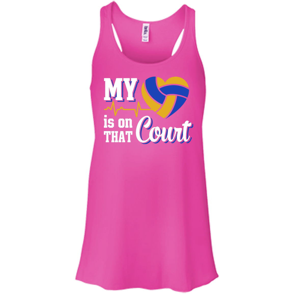 My Heart Is On That Court Volleyball T Shirt-T-Shirt & Hoodie-Women's Flowy Racerback Tank-Neon Pink