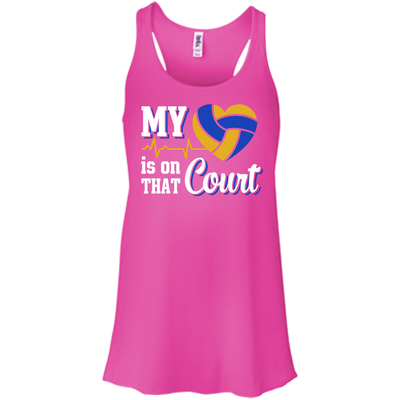 My Heart Is On That Court Volleyball T Shirt-T-Shirt & Hoodie-Women's Flowy Racerback Tank-Neon Pink