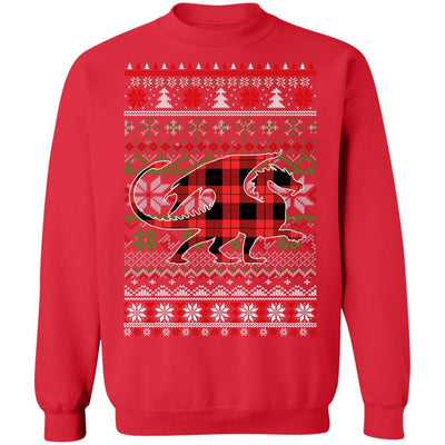 Dragon Red Plaid Ugly Christmas Sweater Funny Gifts-T-Shirt & Sweatshirt-Crewneck Sweatshirt-Red