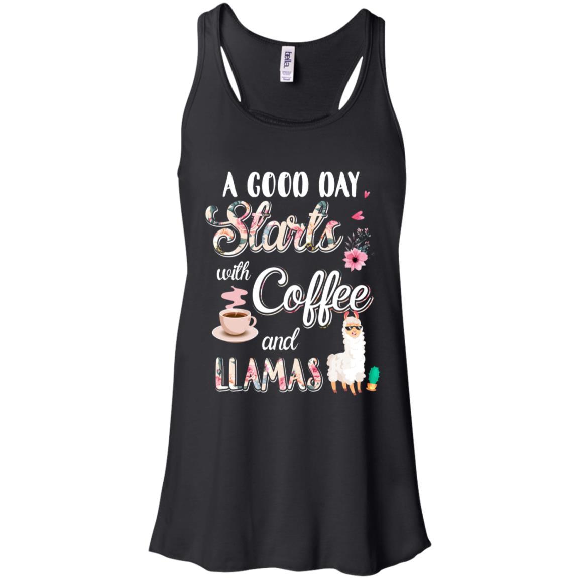 A Good Day Starts With Coffee And Llamas Lover Gift-T-Shirt & Tank Top-Women's Flowy Racerback Tank-Black