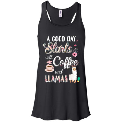 A Good Day Starts With Coffee And Llamas Lover Gift-T-Shirt & Tank Top-Women's Flowy Racerback Tank-Black