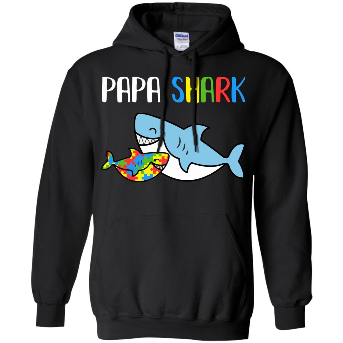 Papa Shark Support Autism Awareness For Grandchild-T-Shirt & Hoodie-Pullover Hoodie-Black