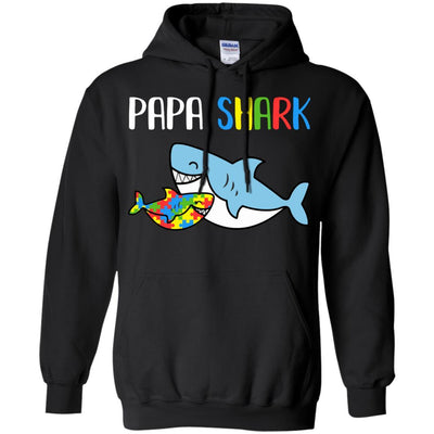 Papa Shark Support Autism Awareness For Grandchild-T-Shirt & Hoodie-Pullover Hoodie-Black