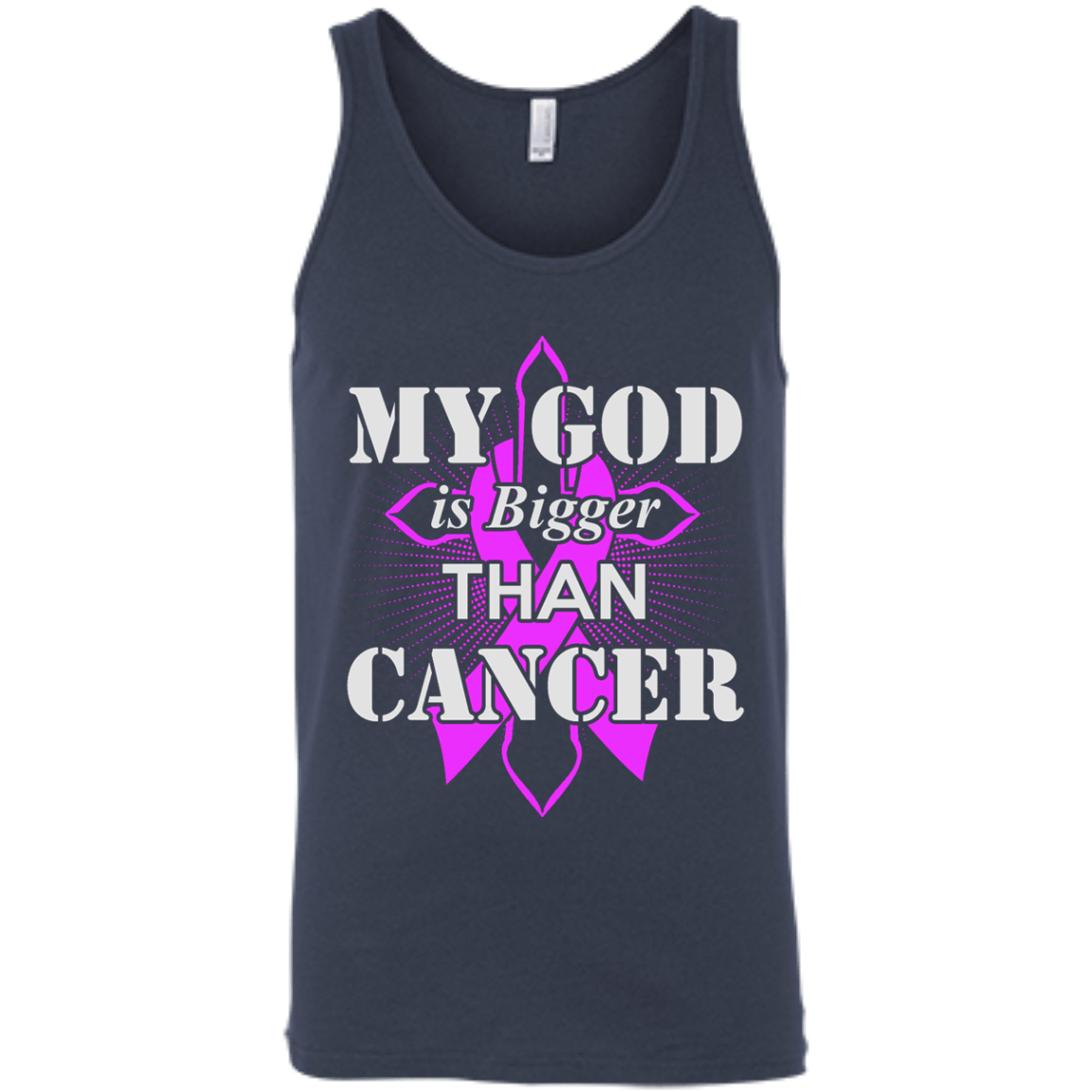 My God Is Bigger Than Cancer Purple Awareness Ribbon-T-Shirt & Hoodie-Unisex Tank-Navy