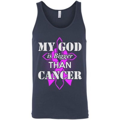 My God Is Bigger Than Cancer Purple Awareness Ribbon-T-Shirt & Hoodie-Unisex Tank-Navy