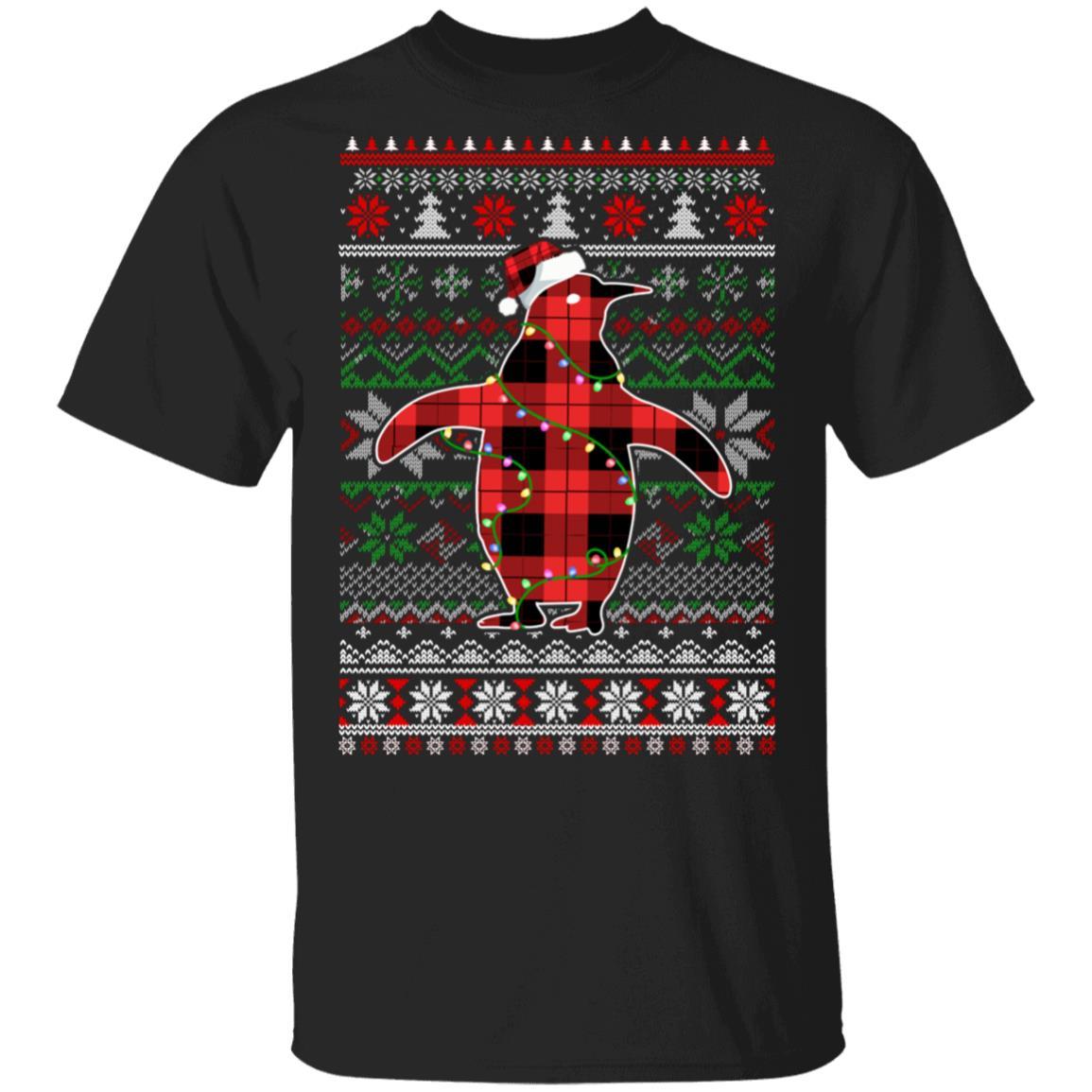 Red Plaid Buffalo Penguin Pajamas Family Christmas Sweater-T-Shirt & Sweatshirt-Classic T-Shirt-Black