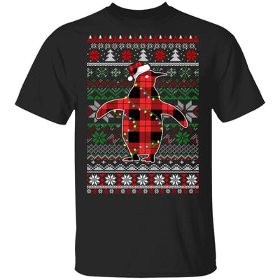 Red Plaid Buffalo Penguin Pajamas Family Christmas Sweater-T-Shirt & Sweatshirt-Classic T-Shirt-Black
