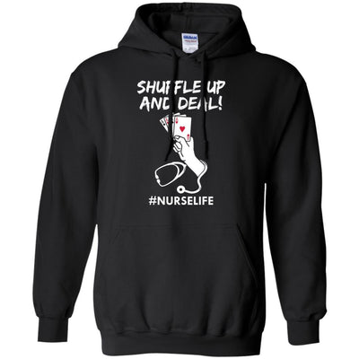 Funny Nurse Playing Cards Shuffle Up And Deal Poker-T-Shirt & Hoodie-Pullover Hoodie-Black
