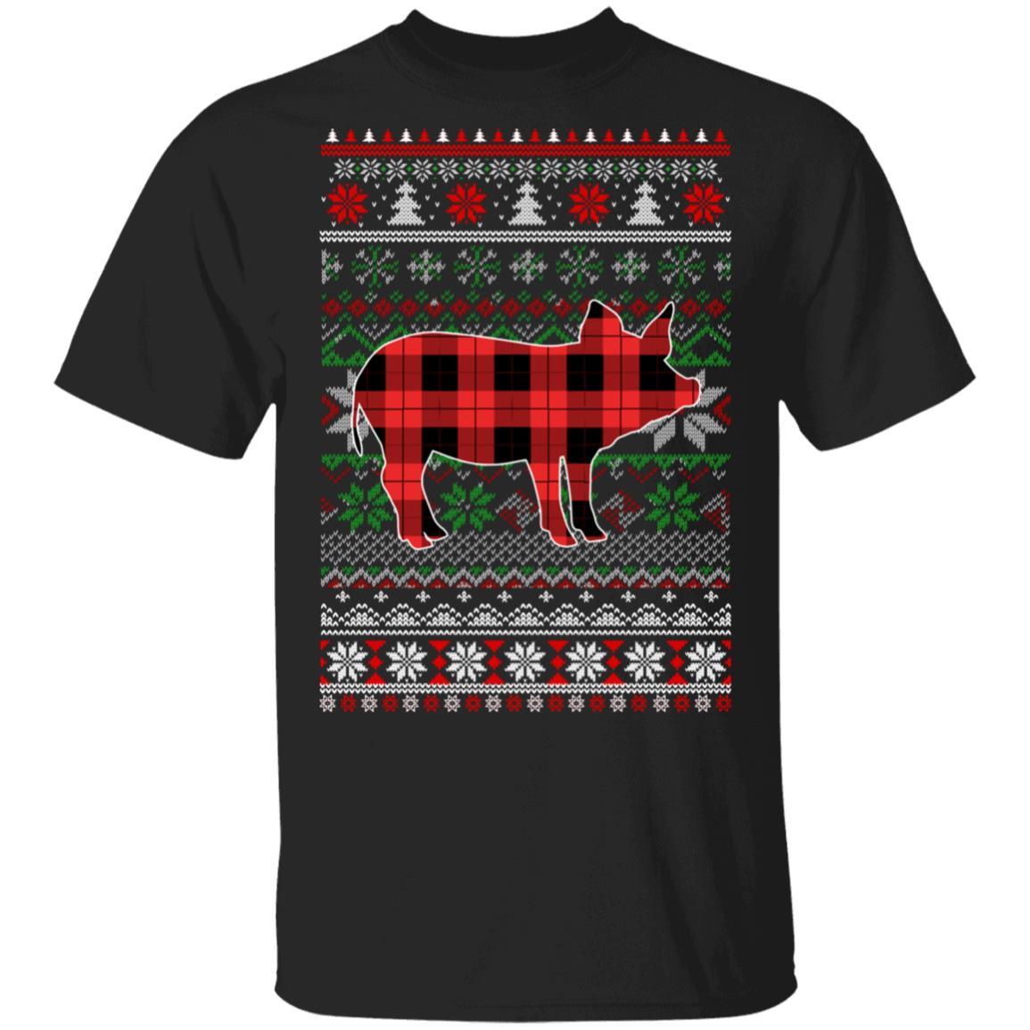 Pig Red Plaid Ugly Christmas Sweater Funny Gifts