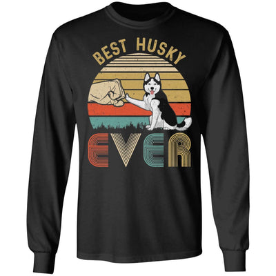 Vintage Best Husky Dad Ever Bump Fit Funny Dad Gifts-T-Shirt & Hoodie-Long Sleeve T-Shirt-Black