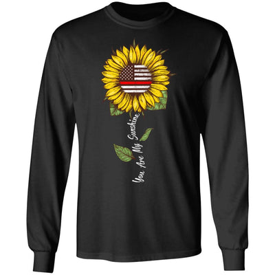 You Are My Sunshine Sunflower Female Firefighter Gifts-T-Shirt & Hoodie-Long Sleeve T-Shirt-Black
