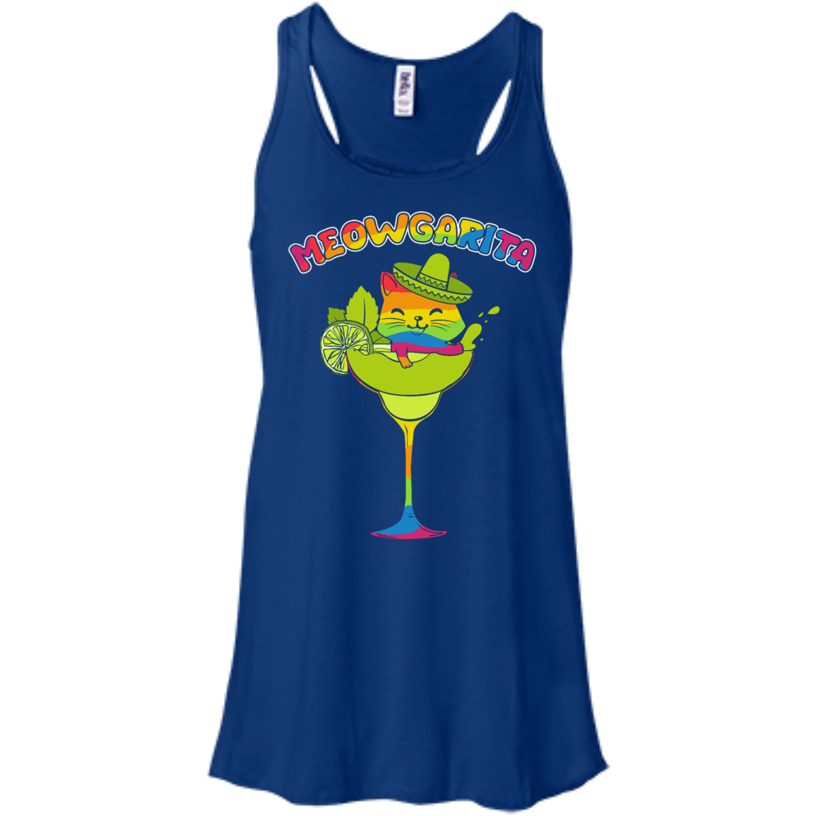 Rainbow Meowgarita Margarita Cat Lover-T-Shirt & Hoodie-Women's Flowy Racerback Tank-True Royal