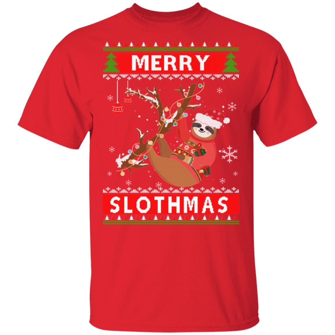 Merry Slothmas Christmas Pajama Sloth Lovers Ugly Sweater-T-Shirt & Sweatshirt-Classic T-Shirt-Red