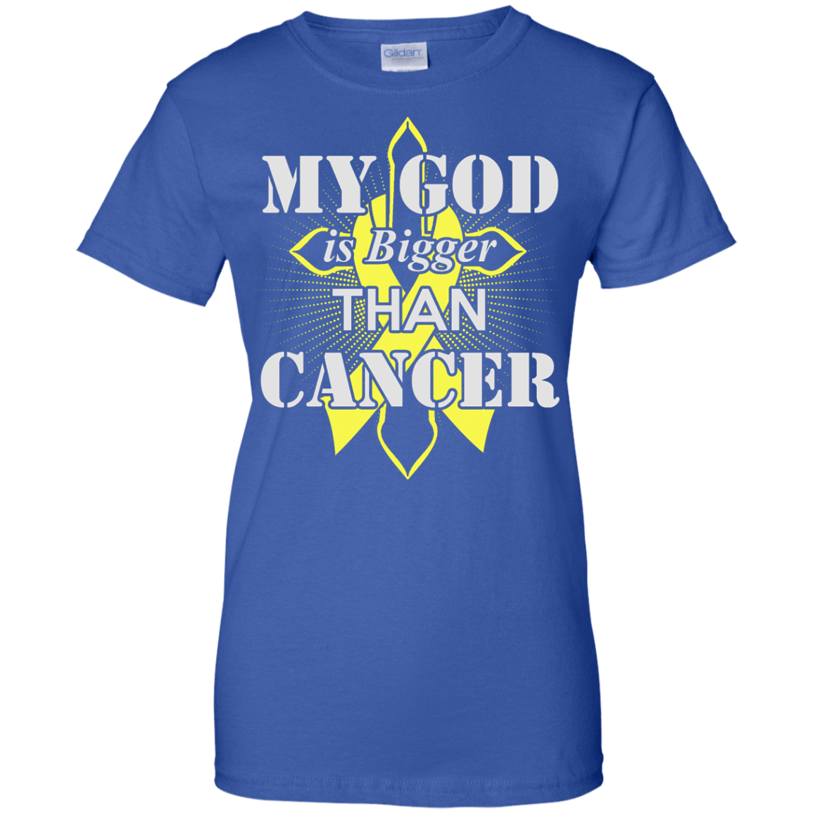 My God Is Bigger Than Cancer Yellow Awareness Ribbon-T-Shirt & Hoodie-Women's T-Shirt-Royal