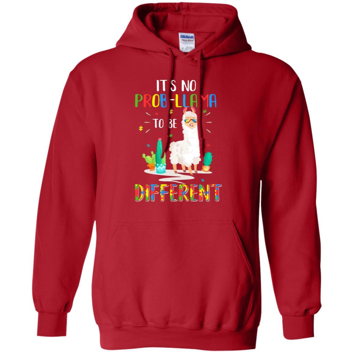 No Prob Llama To Be Different Llama Autism Awareness Gift-T-Shirt & Hoodie-Pullover Hoodie-Red