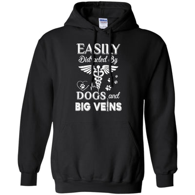 Easily Distracted By Dogs And Big Veins Nurse Puppy-T-Shirt & Hoodie-Pullover Hoodie-Black