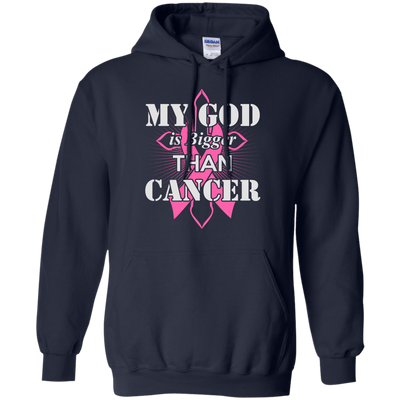 My God Is Bigger Than Cancer Pink Awareness Ribbon-T-Shirt & Hoodie-Pullover Hoodie-Navy