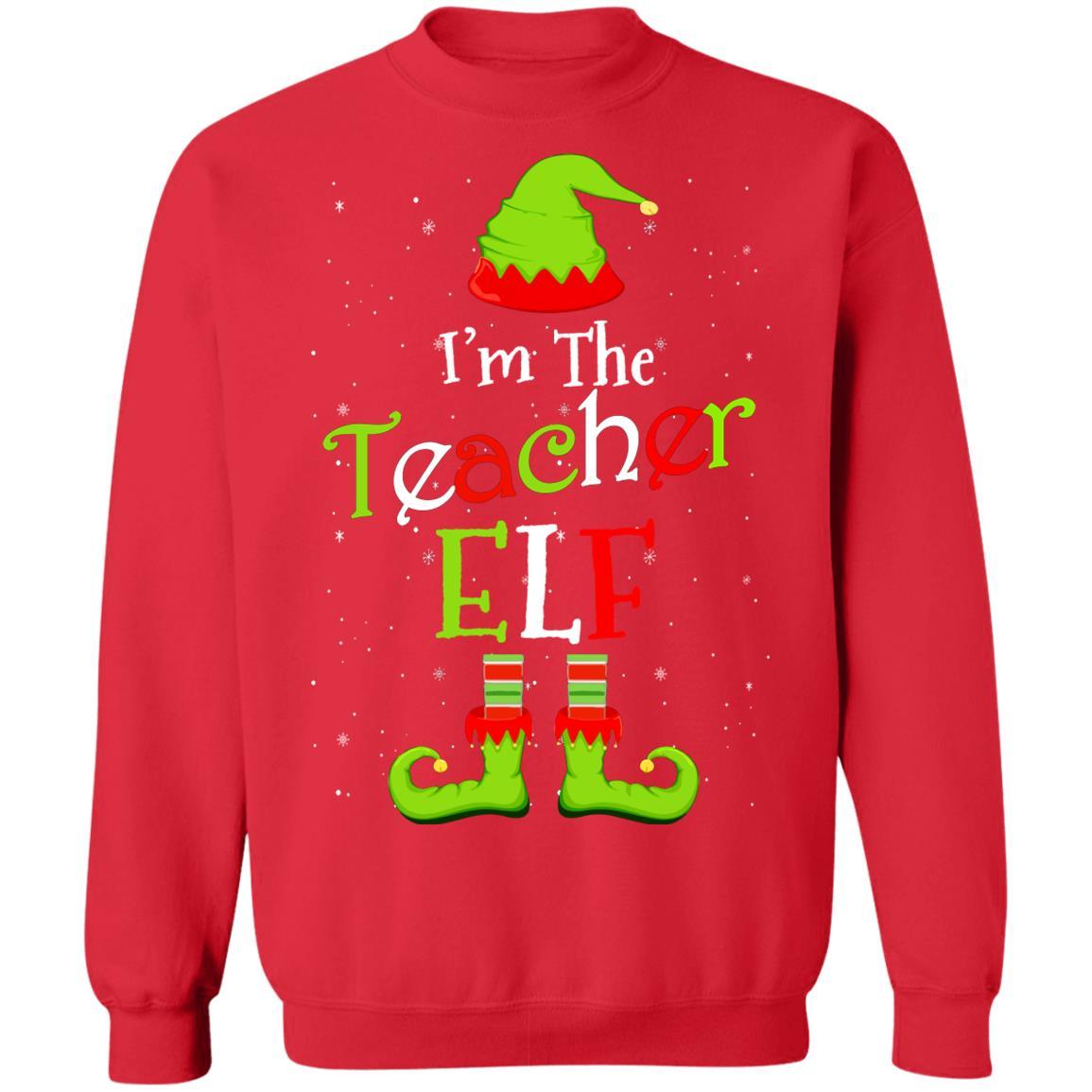 I'm The Teacher Elf Family Matching Funny Christmas Group Gift-T-Shirt & Sweatshirt-Crewneck Sweatshirt-Red
