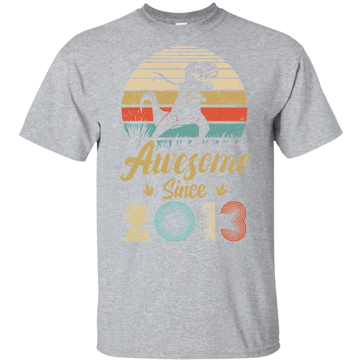 Awesome Since 2013 8th Years Old Dinosaur Birthday Gift Youth-Youth Shirt-Youth T-Shirt-Sport Grey