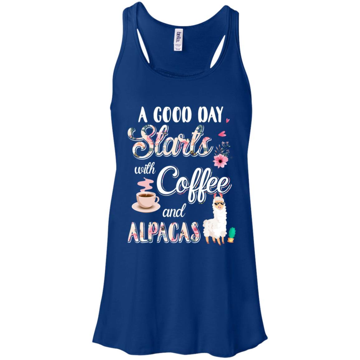 A Good Day Starts With Coffee And Alpacas Lover Gift-T-Shirt & Tank Top-Women's Flowy Racerback Tank-True Royal