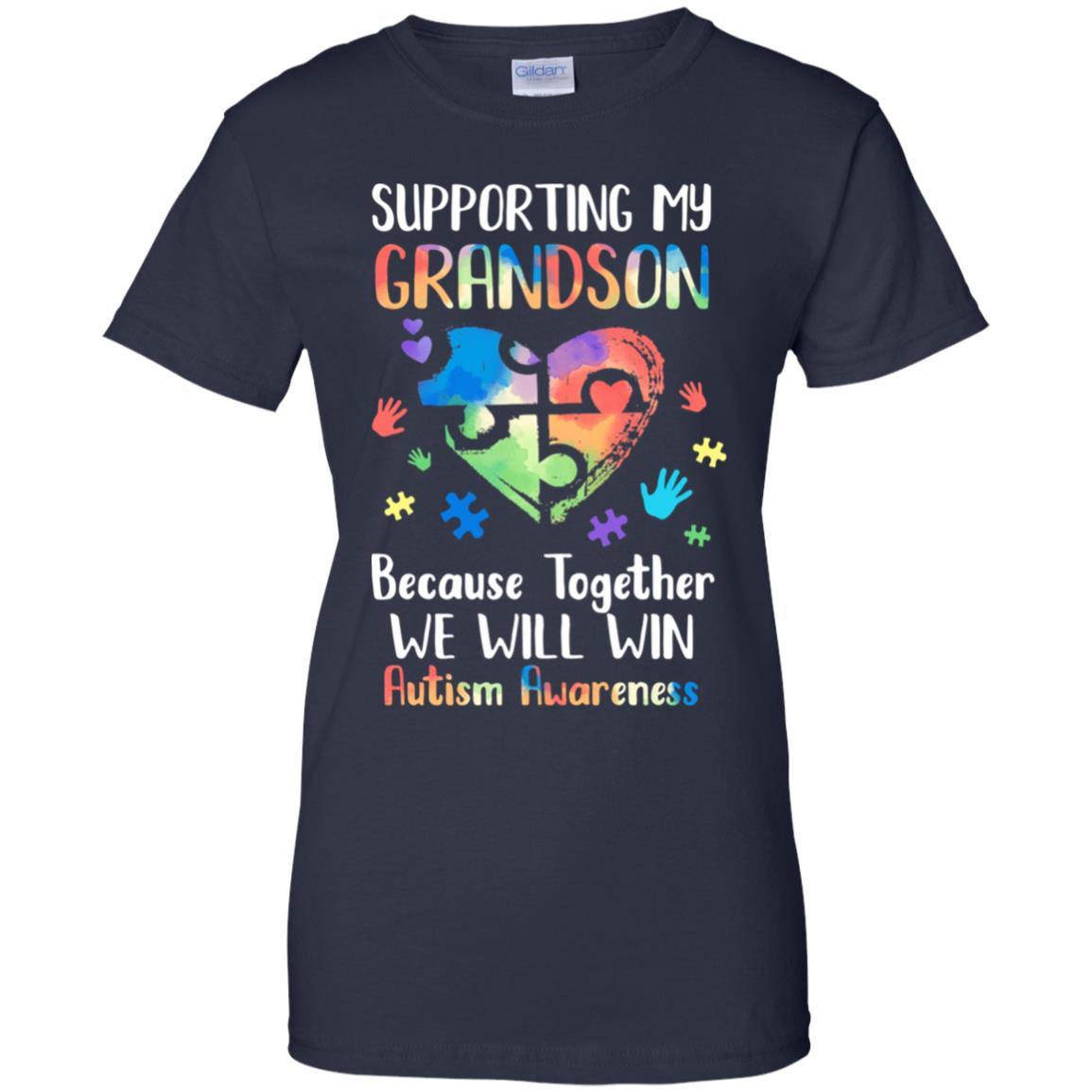 Supporting My Grandson Puzzle Autism Awareness Month-T-Shirt & Hoodie-Women's T-Shirt-Navy