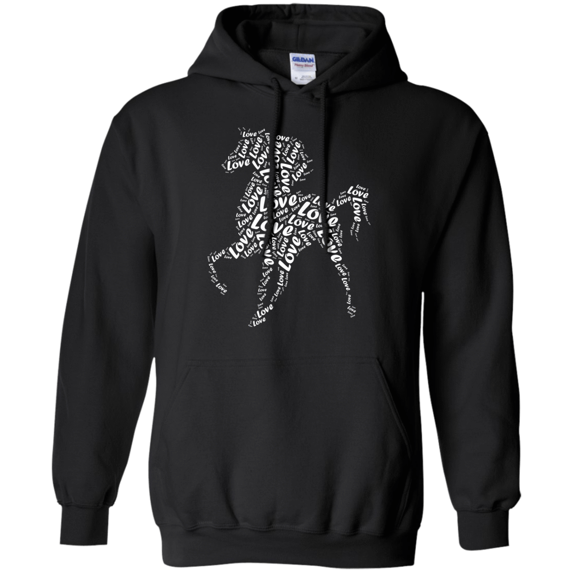 I Love Horse T-Shirt Word Graphic Tee-T-Shirt & Hoodie-Pullover Hoodie-Black
